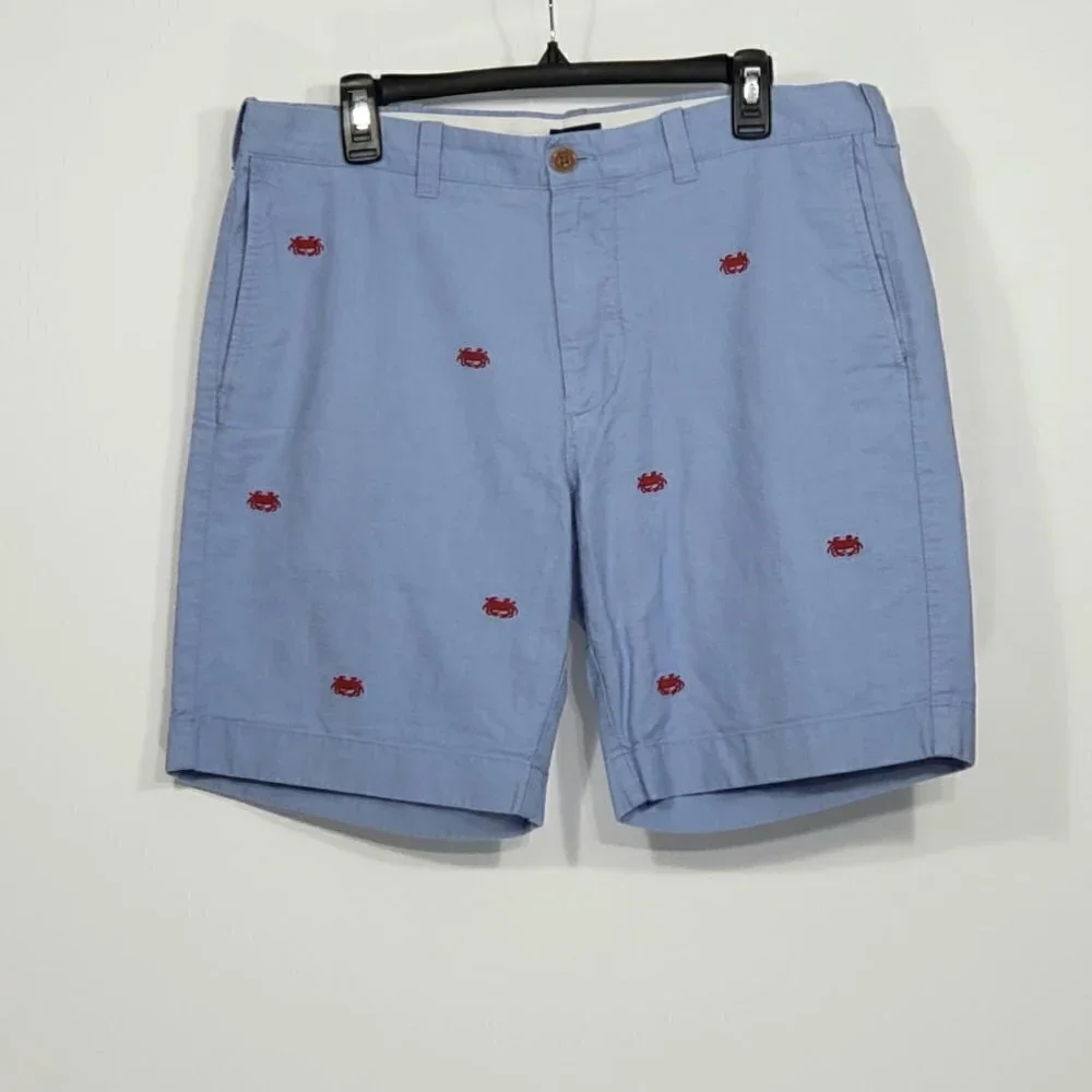 J Crew Sunwashed Oxford Chinos Blue with Red Crabs Men's Size 34